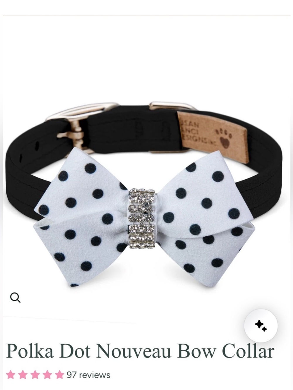Susan Lanci Black Dog Collar with White Polka Dot Bow small nouveau bow